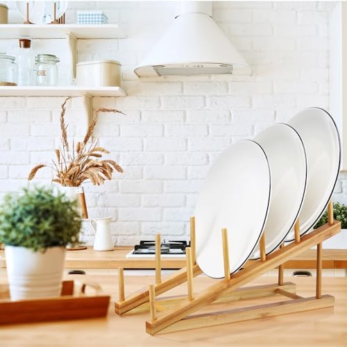 Suclain 6 Pcs Wooden Bamboo Dish Drying Rack Kitchen Cabinet Organizer