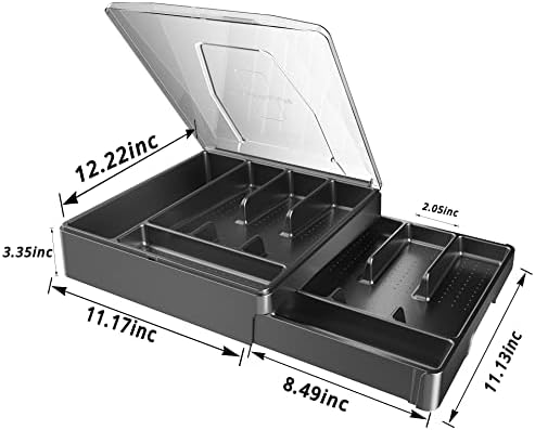 Double Layer Silverware Tray with Lid, Black