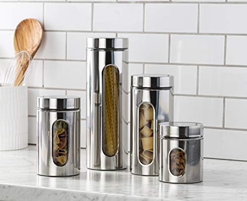 Quality 4pc Stainless Steel Canister Set for Kitchen Counter with