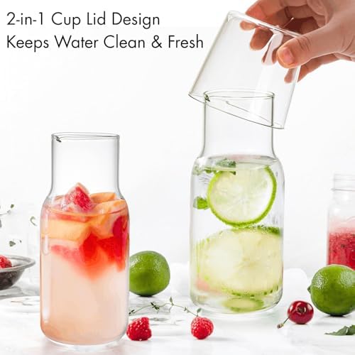 YOUEON 2 Sets 17 Oz Bedside Water Carafe and Glass Set, Nightstand