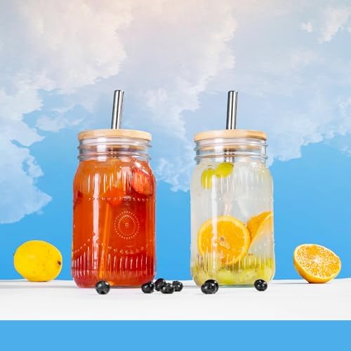 Amzcku 32oz vintage Mason Jars with Bamboo Lids and Stainless Steel