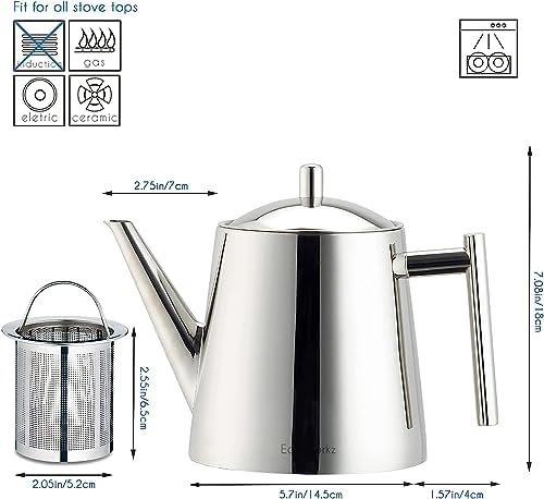 Easyworkz Stainless Steel Teapot with Infuser, 50 oz