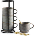Gomakren Stackable Coffee Mugs Set of 4 Coffee Cups with Stand, Light