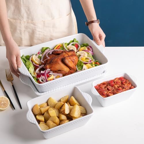 Sweejar White Ceramic Lasagna Baking Dish with Trivet