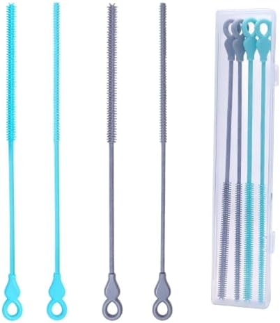 Silicone Straw Cleaner Brush, 4pcs Straw Brush Cleaner Set Blue Gray