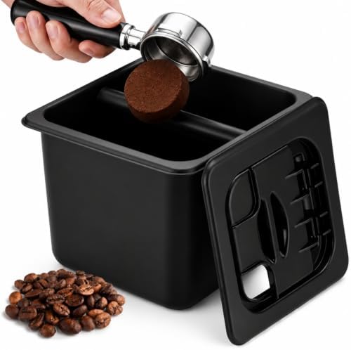 2.2L Large Espresso Knock Box with Lid, Stainless Steel Knock Box