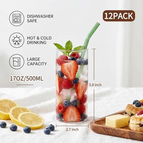 Water Glasses Set of 12, Thin Highball Glasses, 17 Oz Tall Drinking