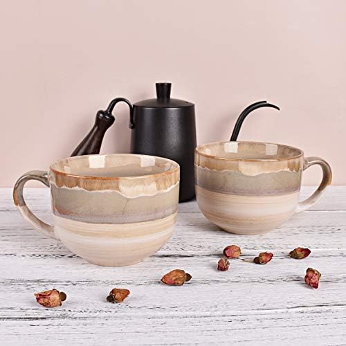 Bosmarlin Large Ceramic Coffee Mug Set of 2, Stoneware Jumbo Latte