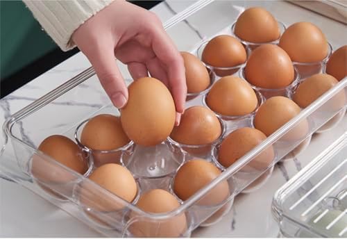 Egg Holder for Refrigerator with Lid, 18 Eggs, Clear