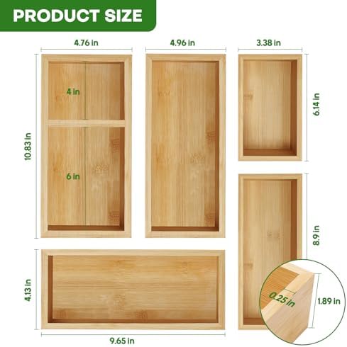 MapleGrace Bamboo Drawer Organizer Set, Individual Wood Storage