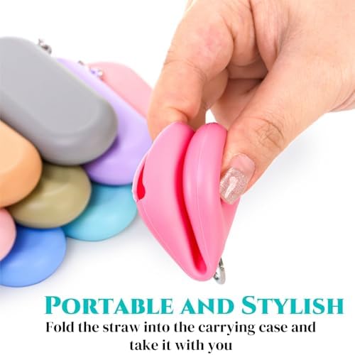 Set of 10 Silicone Collapsible Straws with Carrying Case