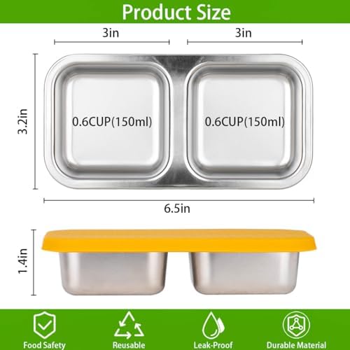 SUMERX 6 Pack Stainless Steel Snack Containers - 2 Compartment