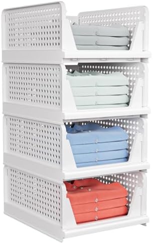 caktraie 4 Pack Stackable Closet Storage Baskets