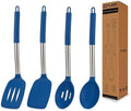 4-Pack Silicone Utensils Set, Stainless Steel Handle, Blue
