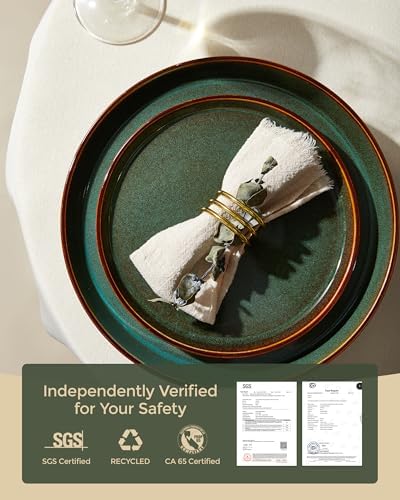 Pokini Ceramic Plates and Bowls Sets for 4, 12pcs Dinnerware Sets