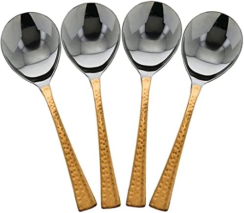 Set of 4 Serving Spoon with Hammer Copper Handle, Spoons for