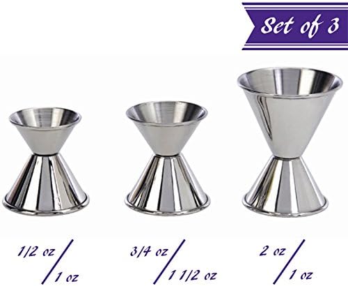 Jigger Set of 3 Stainless Steel Double Jiggers 1 & 2 oz., 3/4 & 1 1/2