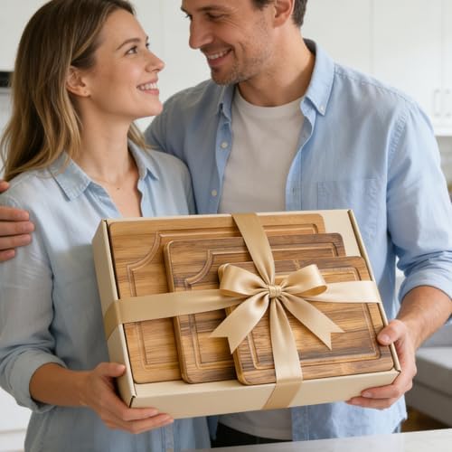 3 Pack Bamboo Cutting Boards Set for Kitchen