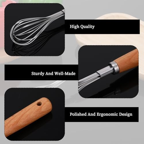 2 PCS Whisk Wooden Handle Stainless Steel, Wisking Tool Stainless