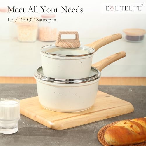 ESLITE LIFE Nonstick Sauce Pan with Lid, 1.5 QT Small Soup Pot