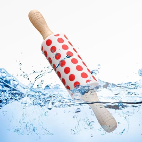 2pcs Silicone Rolling Pin, Nonstick Dough Roller, Red Wood Handle