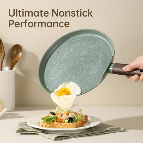 MsMk 9.5 Inch Ceramic Nonstick Crepe Pan, Green Induction Dosa Tawa