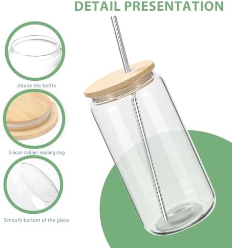 YOUKE OLA 20 Pack Glass Cups with Bamboo Lids and Metal Straw Can