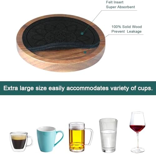 Wood Coasters for Drinks, Minacun Absorbent Coaster Sets of 5, Drinks