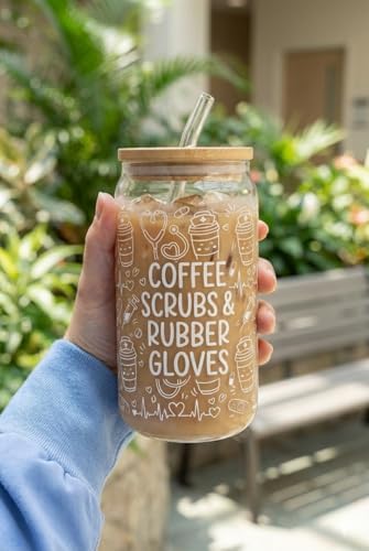 Funny Nurse Gifts for Women, 16oz Glass Tumbler with Bamboo Lid for RN