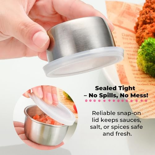 1.4Oz Mini Stainless Steel Condiment Containers with Lids, Reusable