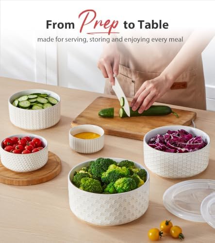 Lareina Ceramic Serving Bowls with Lids, 5-Piece Food Storage Set