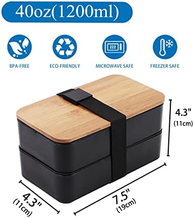 Japanese Bamboo Bento Box with Compartments and Utensils Stackable