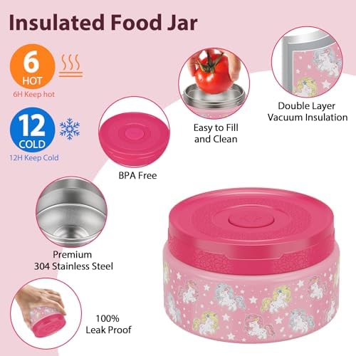 Kids Bento Lunch Box Set with 9.5oz Soup Thermo, Leak-Proof Lunch Food