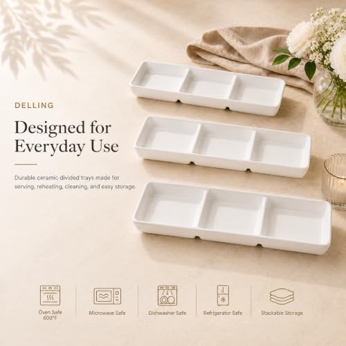 DELLING 16x5 Inch Ceramic 3-Section Serving Tray Set of 3, Stackable