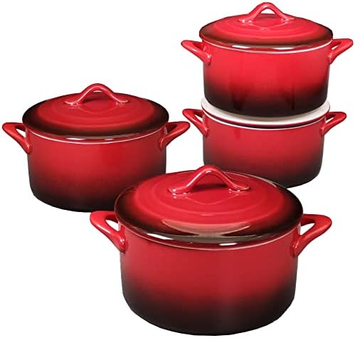 Ceramic Mini Cocotte Set, 17.7 Ounces, Red Glaze