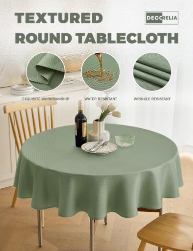 Decorelia Textured Fabric Round Tablecloths 48 Inch, Waterproof