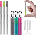Metal Reusable Collapsible Straws with Silicone Tip, Telescopic
