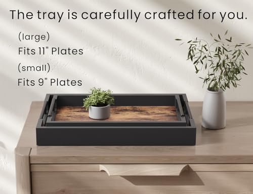 Fibogollo Set of 2 Wooden Serving Trays with Metal Handles
