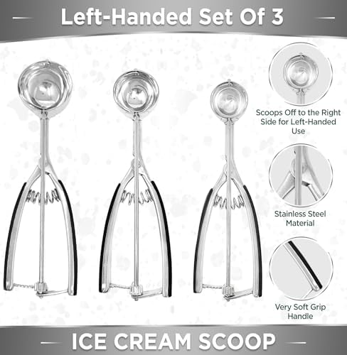 Lefty’s Left handed Ice Cream Scoop Set of 3 - #20, 40, 60 Portion