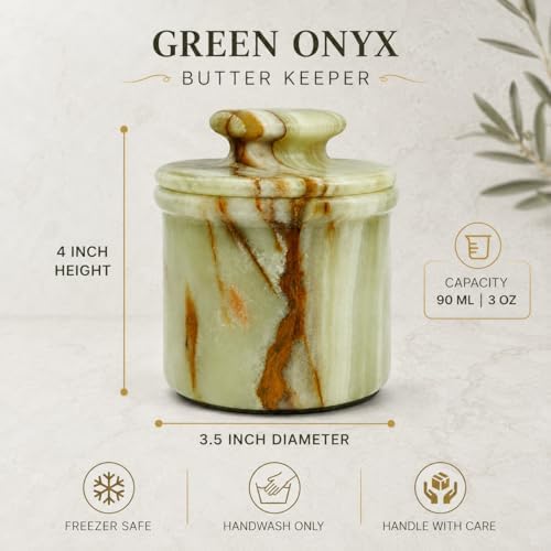 Green Onyx Butter Keeper - Round Marble Butter Dish for Countertop, 4"