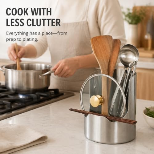 Multi-functional Stainless Steel Utensil Holder, Spoon Rest and Pot