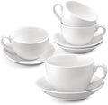 4 Set 16oz Cappuccino Cups with Saucers, Heavyweight Porcelain