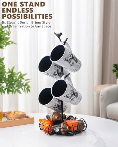 Coffee Mug Holder for Countertop, Mug Tree with Bird's Nest Storage