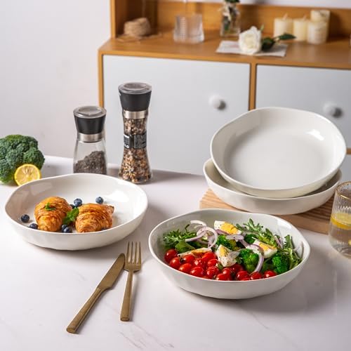 LERATIO 9.75 "Ceramic Flat Pasta Bowls,Wavy Rim 38oz Large Bowls Set