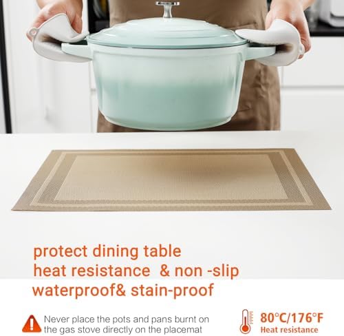 Beige Vinyl Placemats Set of 8,Washable Dining PVC Table Mats