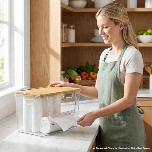 2 Pack Pantry Organizer and Storage with Bamboo Lid, Stackable Trash