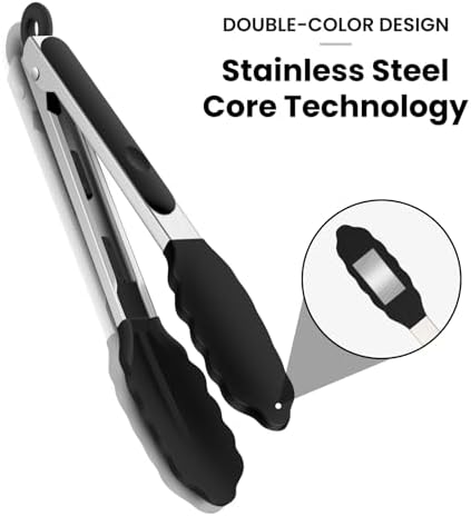 3-Pack Kitchen Tongs for Cooking with Silicone Tip,9 Inch,Black