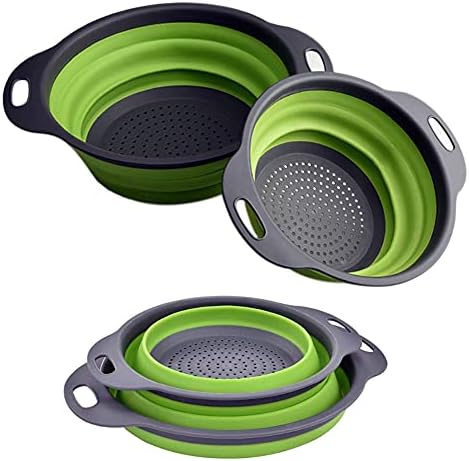 Alnicov 2PCSs Collapsible Colander,Silicone Vegetable/Fruit Flexible