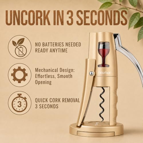 TRAVOCE Manual Lever Wine Opener with Foil Cutter, Bronze Tone