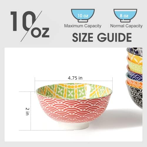 Metahom Small Ceramic Bowls, Colorful Dessert Bowls 10 Oz, Set of 6